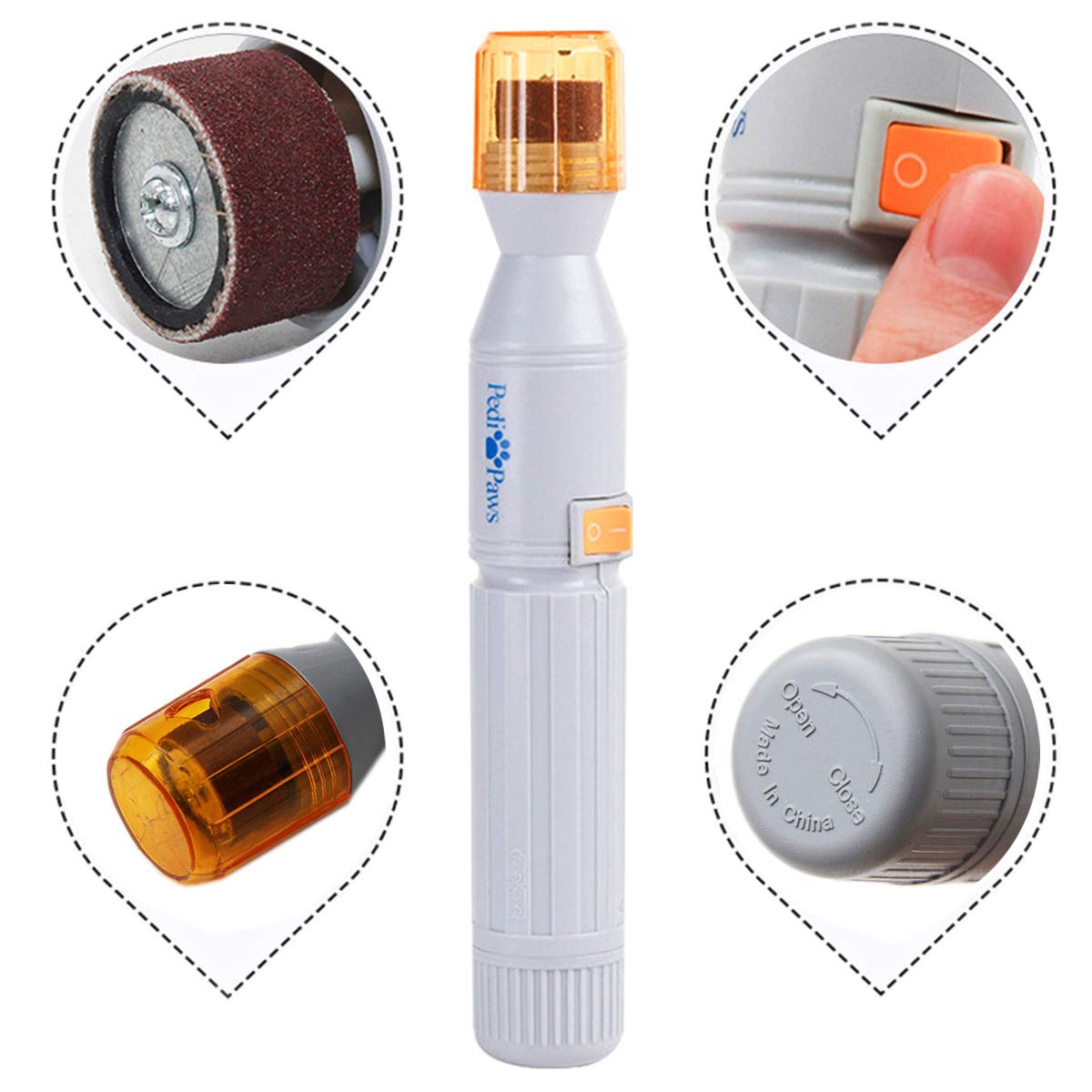 Ruri's dog nail grinder side view highlights ergonomic grip for comfortable grooming.