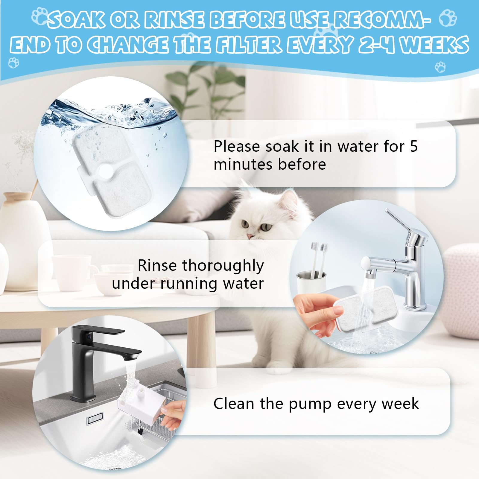 Rusiky soak-and-rinse instruction image to prevent carbon dust.