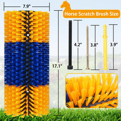 RUSIW livestock scratch brush close-up on durable nylon bristles for safe grooming.