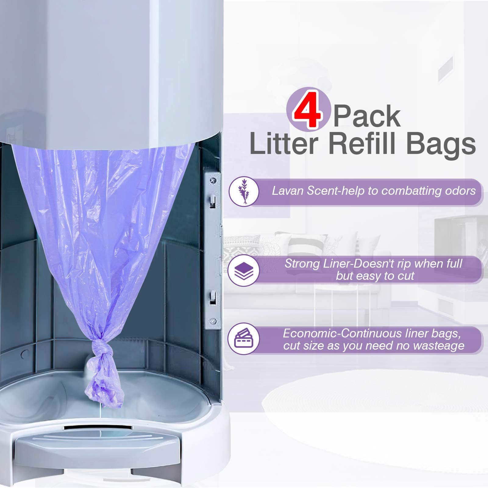 RUZAKO lavender scented odor control reduces litter box smells during changes.