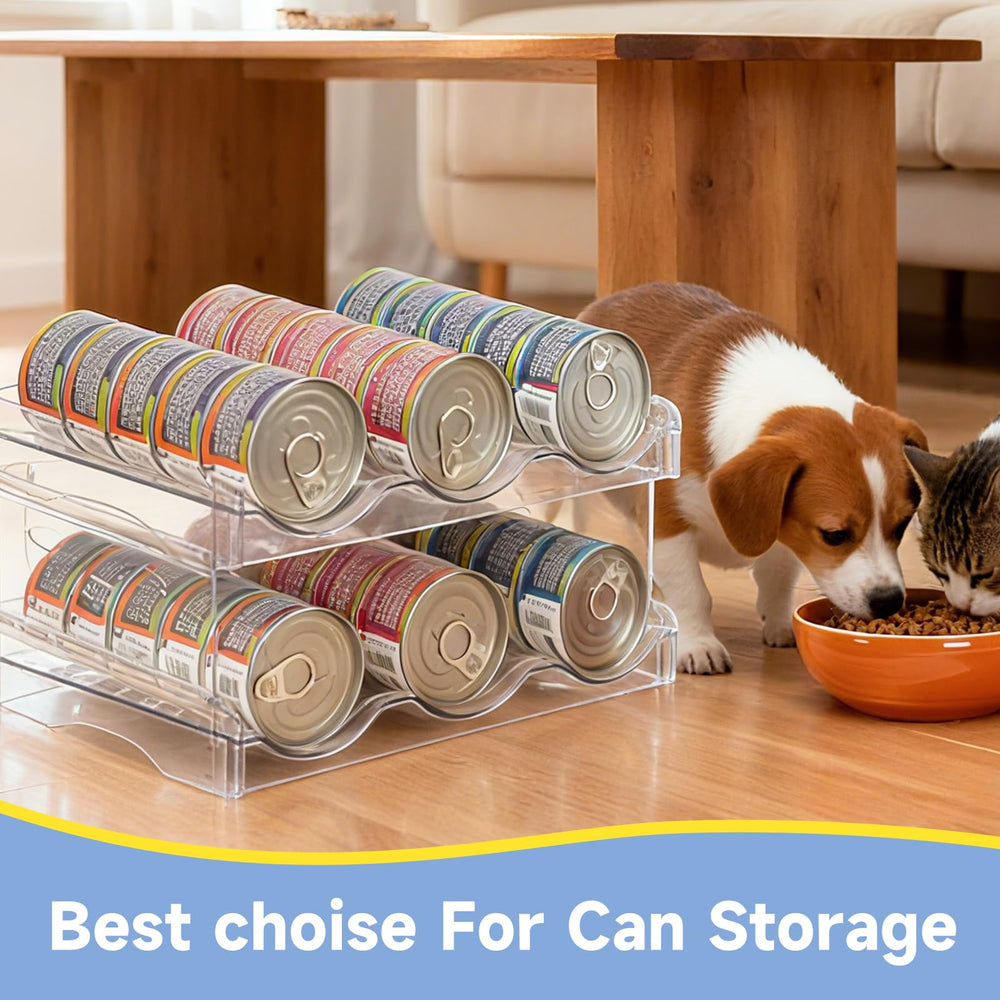 Rvelidode cat food organizer with cans highlights rugged, stackable design.