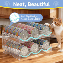 Rvelidode cat food organizer on countertop enables convenient feeding and access.