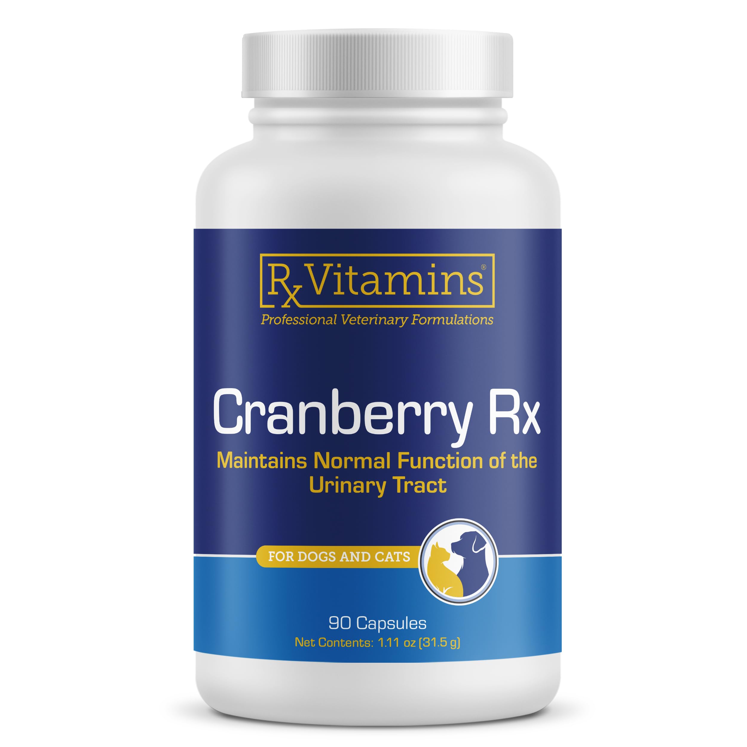 RX Vitamins Cranberry Capsules bottle promoting urinary tract health for dogs and cats
