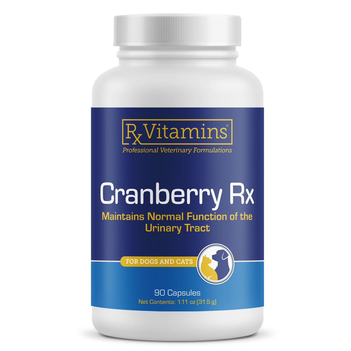 RX Vitamins Cranberry Capsules bottle promoting urinary tract health for dogs and cats