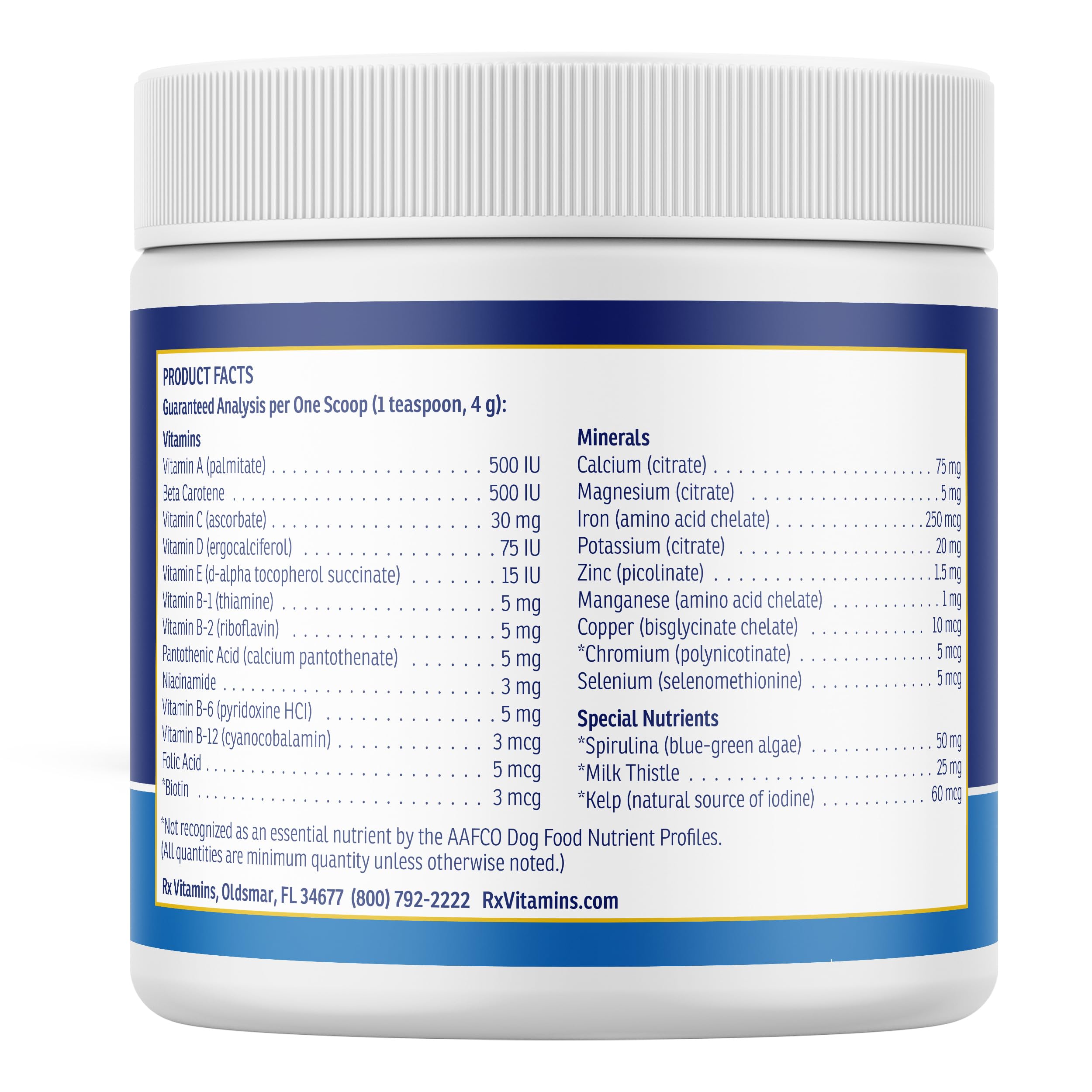 Vitamin C, D, and E blend in Rx Vitamins Essentials for Dogs supports immune and bone health.