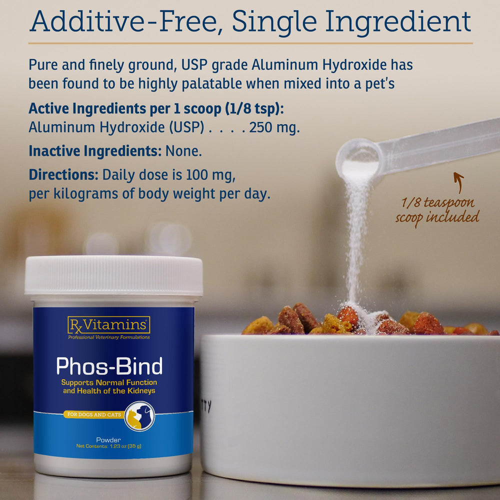 Rx Vitamins Phos-Bind tasteless and odorless powder improves mealtime convenience.