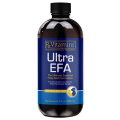 Rx Vitamins Ultra EFA Omega 3 bottle pour demonstrates easy daily dog supplement.