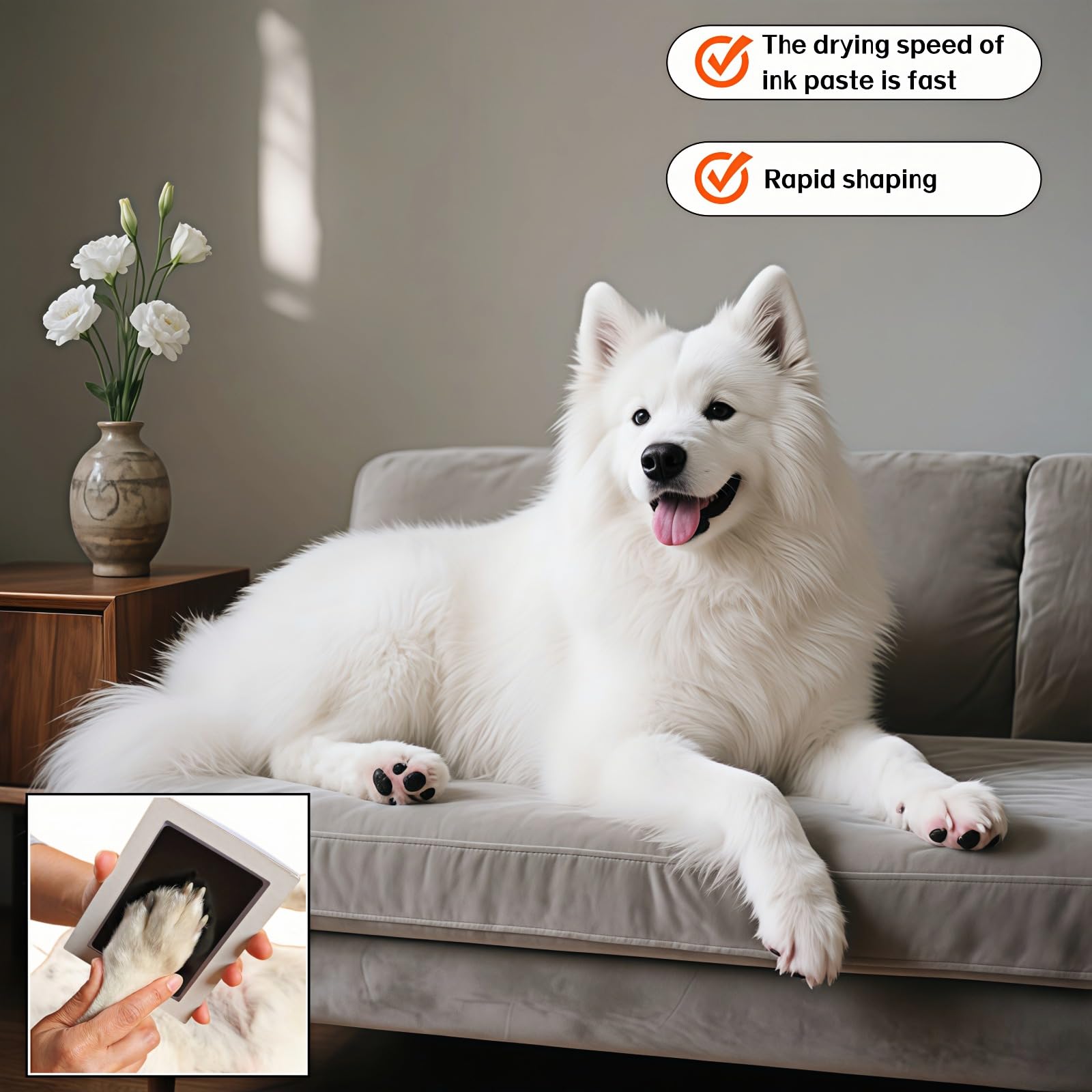 RyanDesign wooden frame detail complements decor while showcasing a cherished paw print.