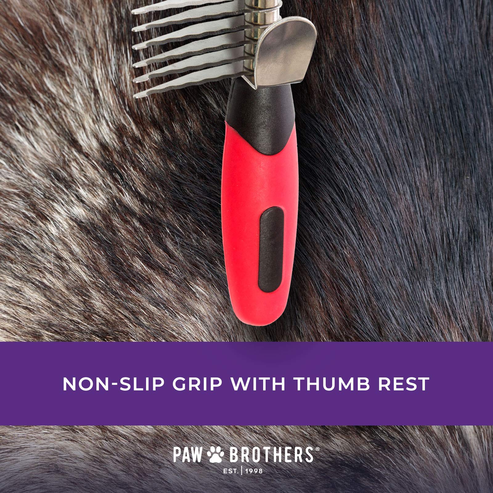 RYAN'S PET SUPPLIES Paw Brothers 6-blade tool in use on a dog during grooming session.