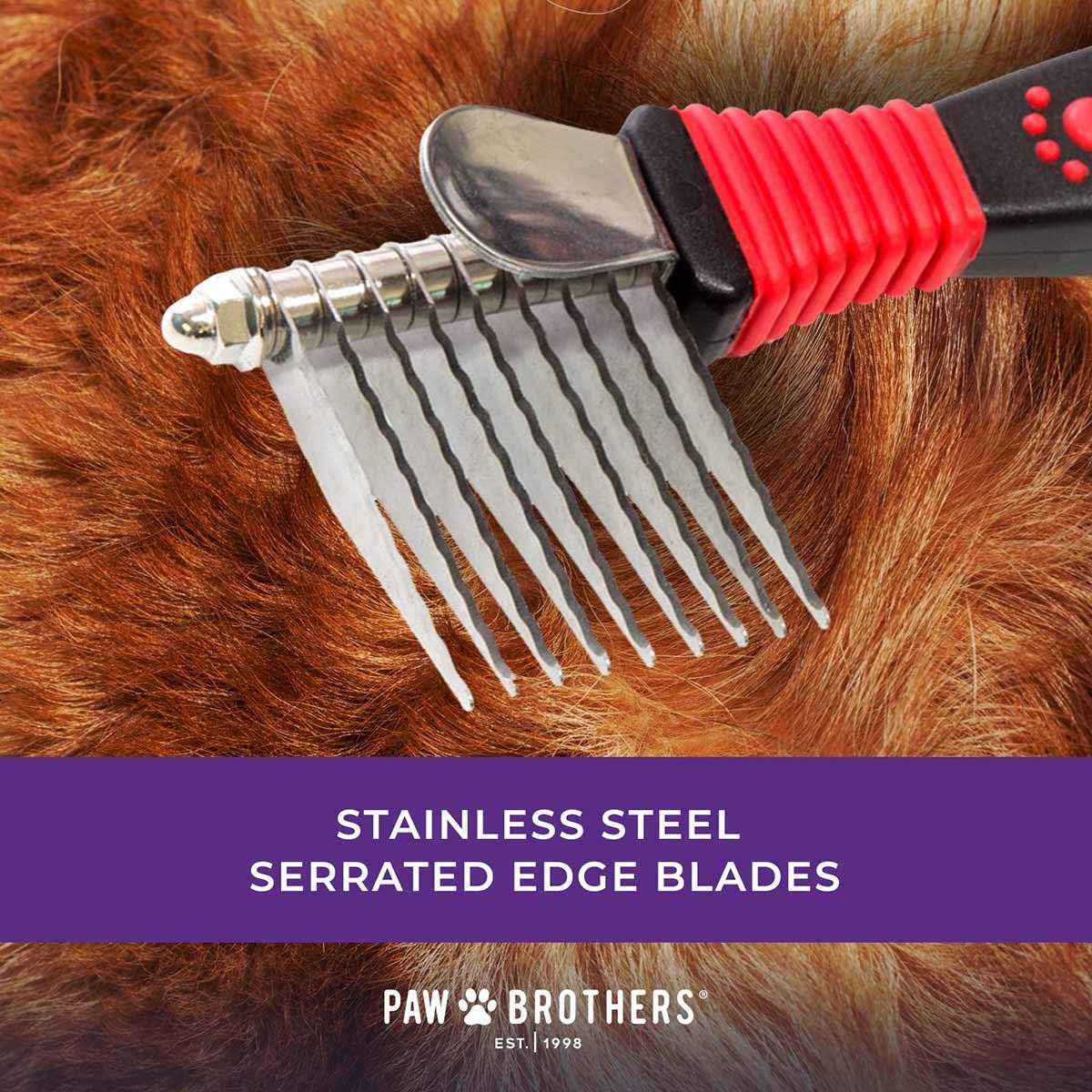 RYAN'S PET SUPPLIES Paw Brothers tool used on a dog during grooming to tackle mats.