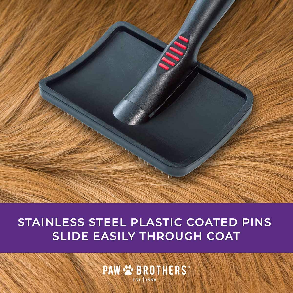 Ryan's Pet Supplies Paw Brothers ergonomic handle offers comfortable control during grooming sessions