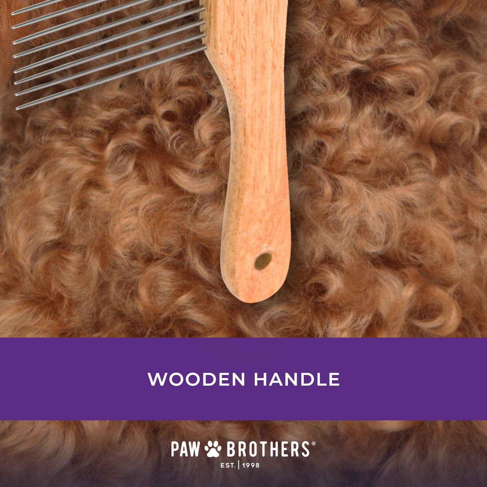 Paw Brothers Poodle Comb teeth close-up shows stainless steel, rounded edges for gentle detangling.