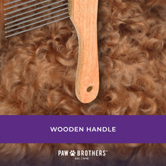 Paw Brothers Poodle Comb teeth close-up shows stainless steel, rounded edges for gentle detangling.
