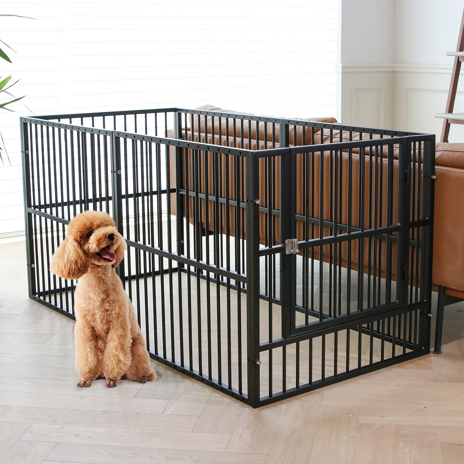 RYpetmia dog playpen 32-inch height front view shows sturdy indoor setup.