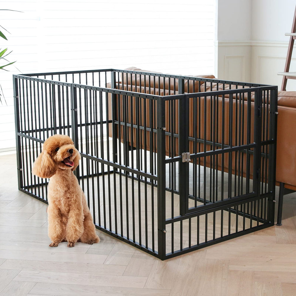 RYpetmia dog playpen 32-inch height front view shows sturdy indoor setup.