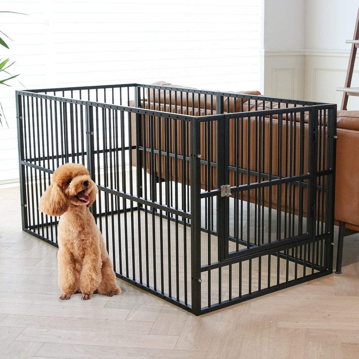 RYpetmia dog playpen 32-inch height front view shows sturdy indoor setup.