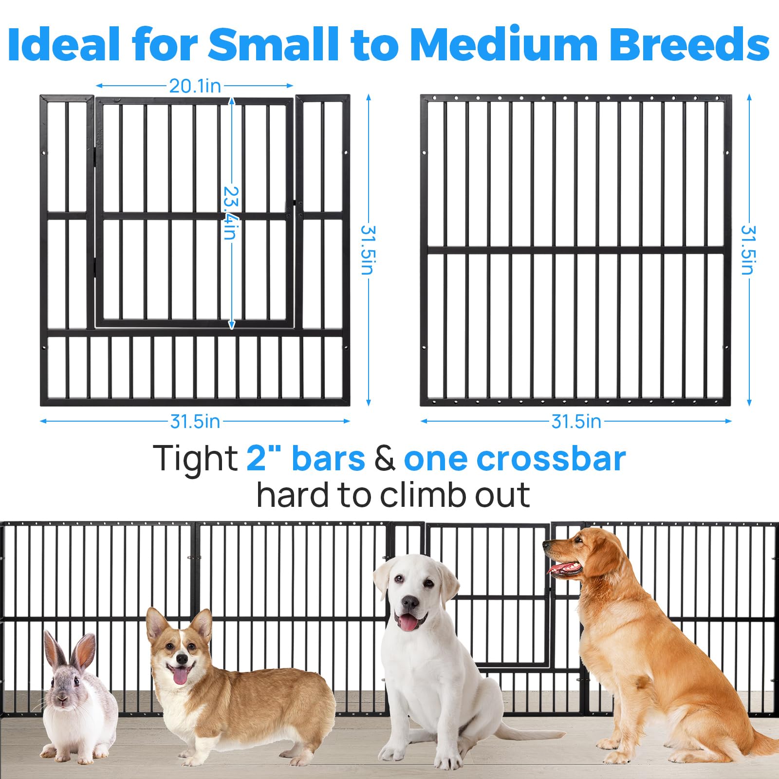 RYpetmia dog playpen 32in height side view demonstrates easy assembly and modular layout.