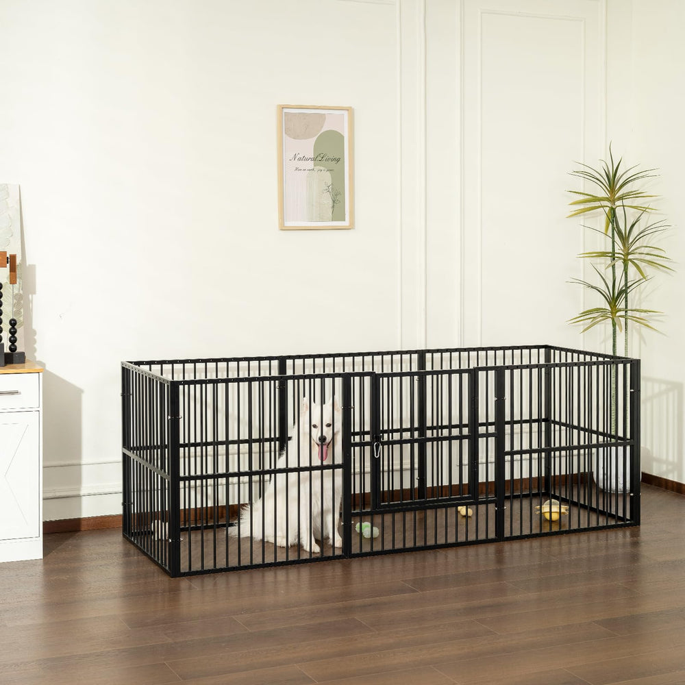 RYpetmia dog playpen outdoor yard use demonstrates screw-based setup for outdoor use.