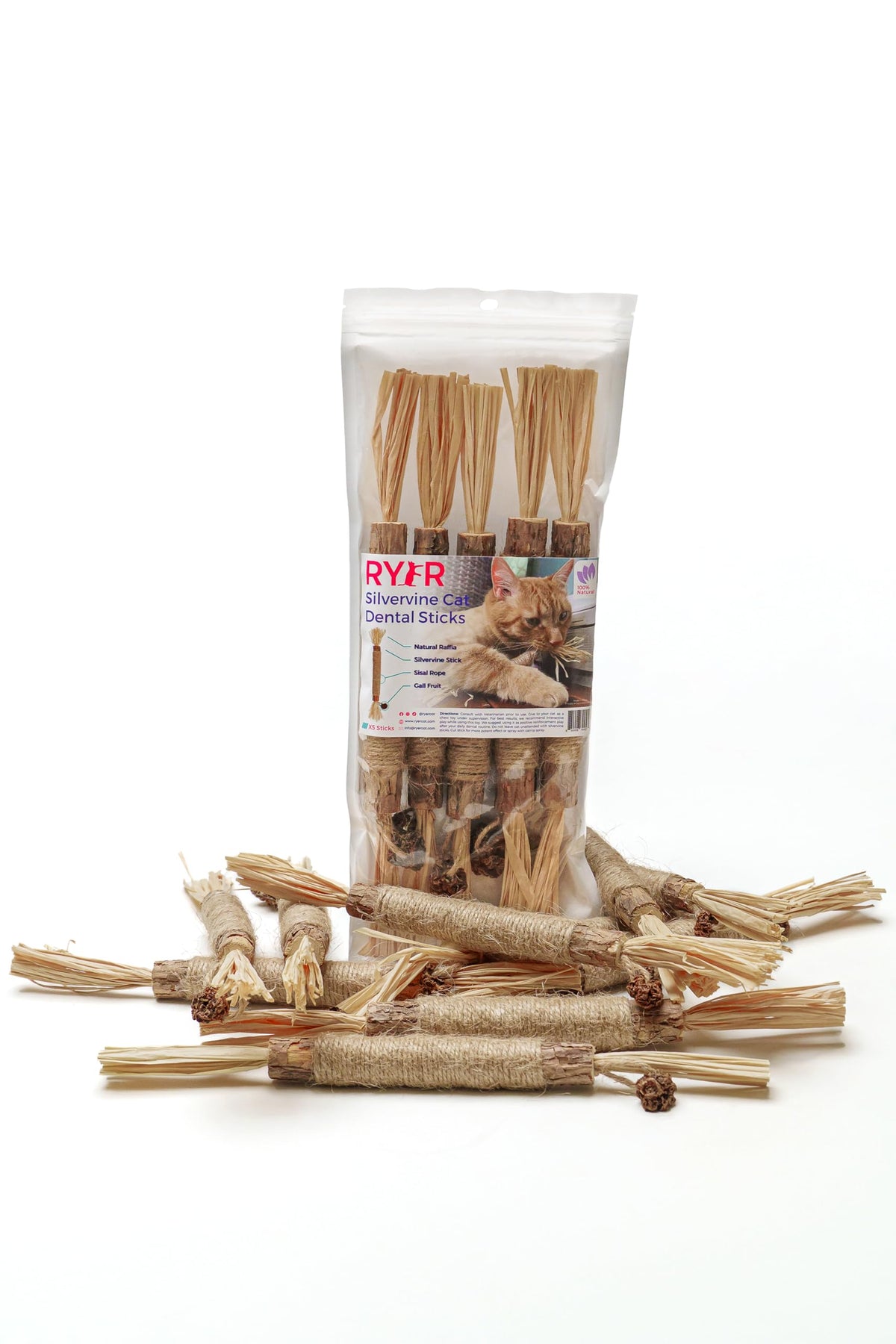 RYERCAT Silvervine Sticks pack shot showing five pack for cats and chewers