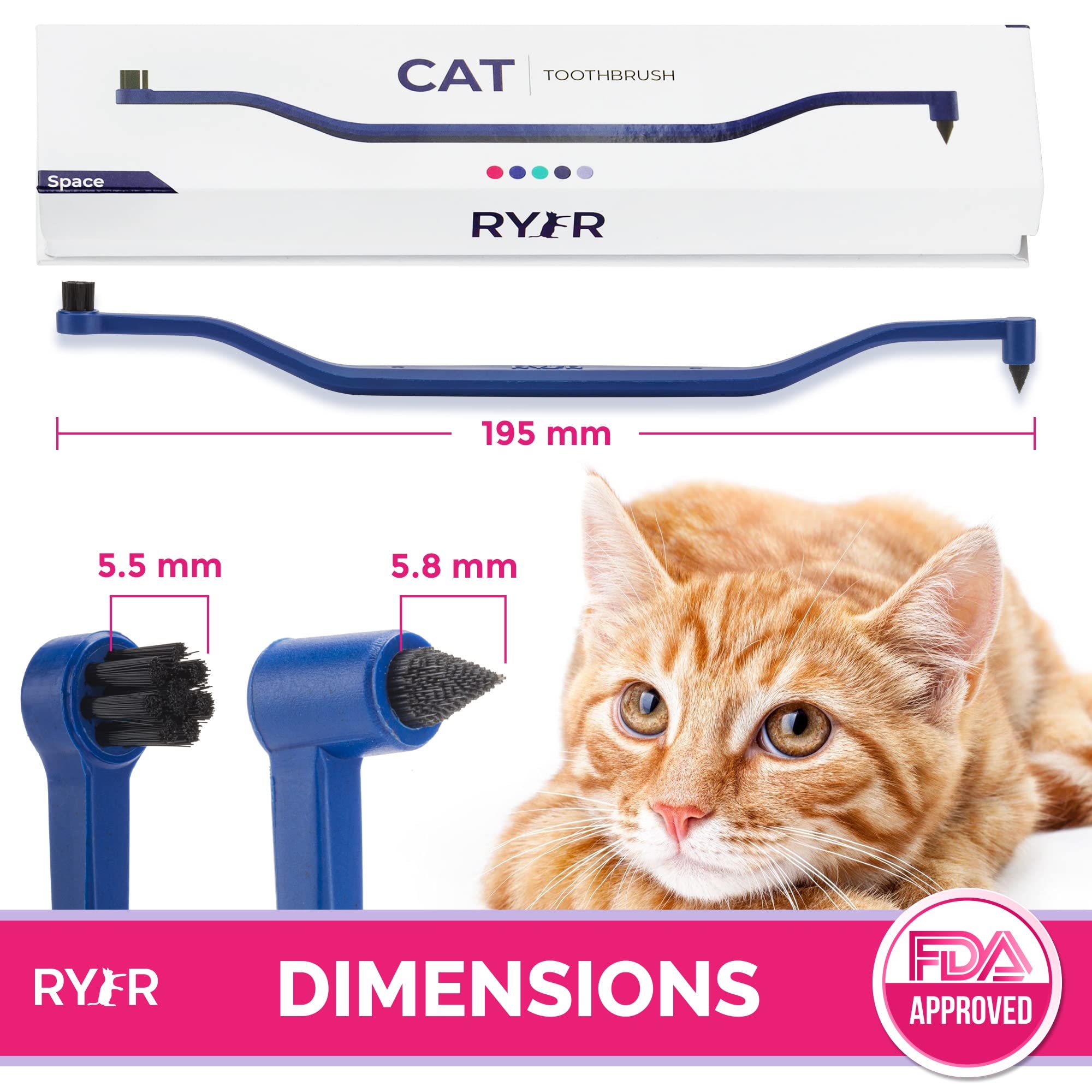 RYERCAT Space dual-sided brushing action removes debris while protecting sensitive gums.