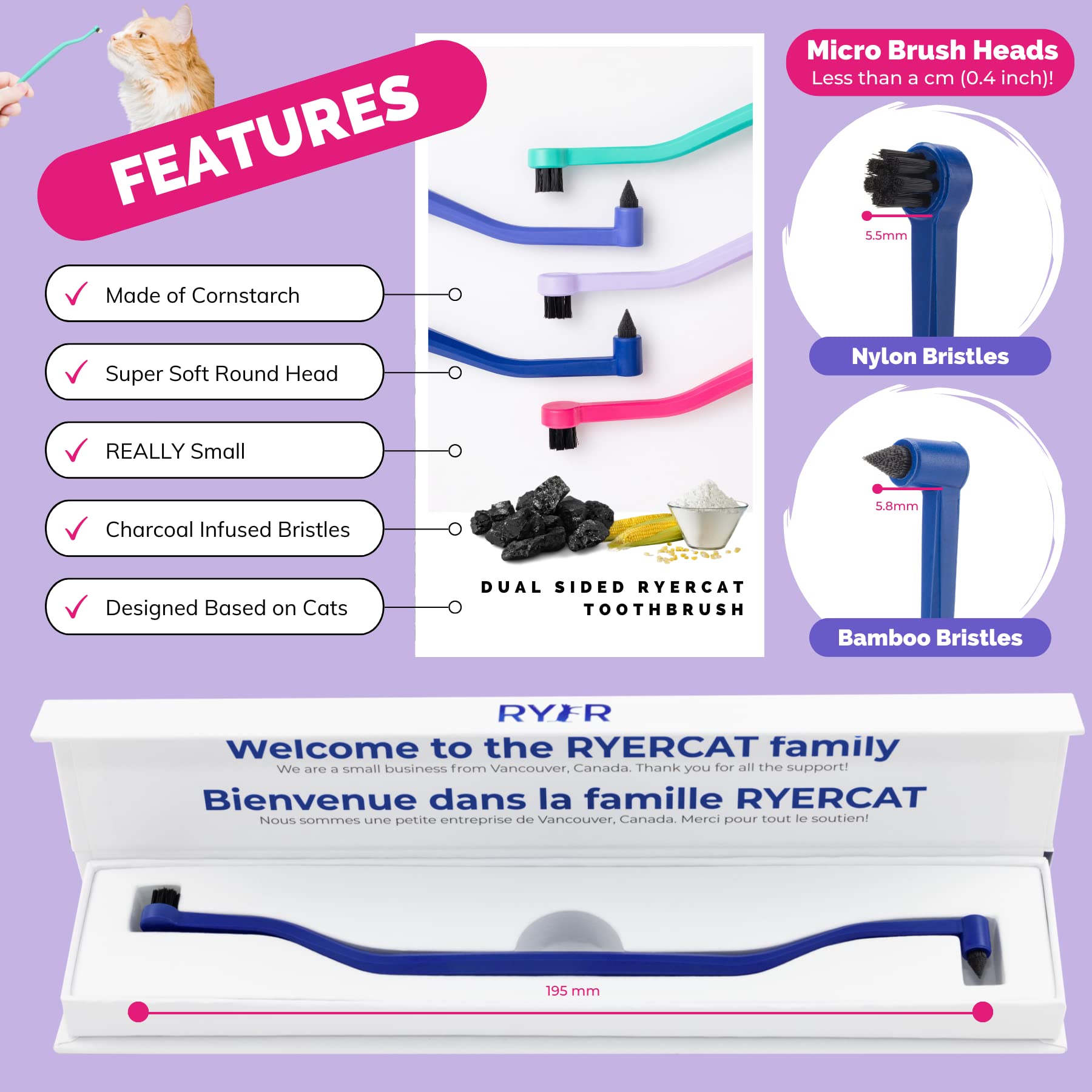 RYERCAT Space toothbrush in Ocean Blue showcases color options for multiple cats.