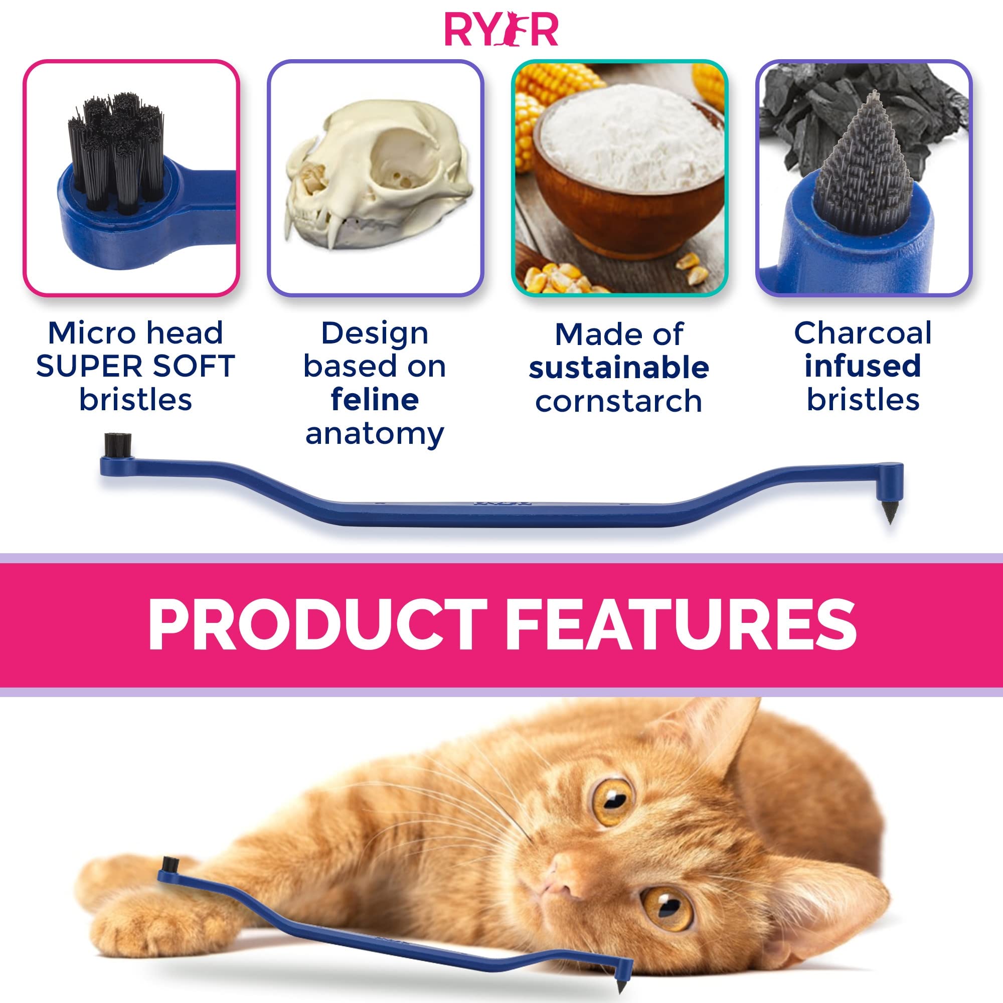 RYERCAT Space ergonomic handle offers comfortable grip during brushing sessions.