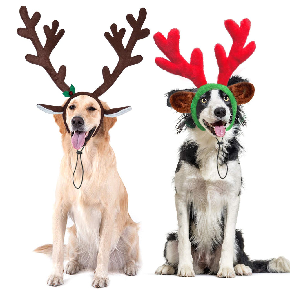 Rypet Christmas reindeer antler headband on a dog for a festive look and photos.