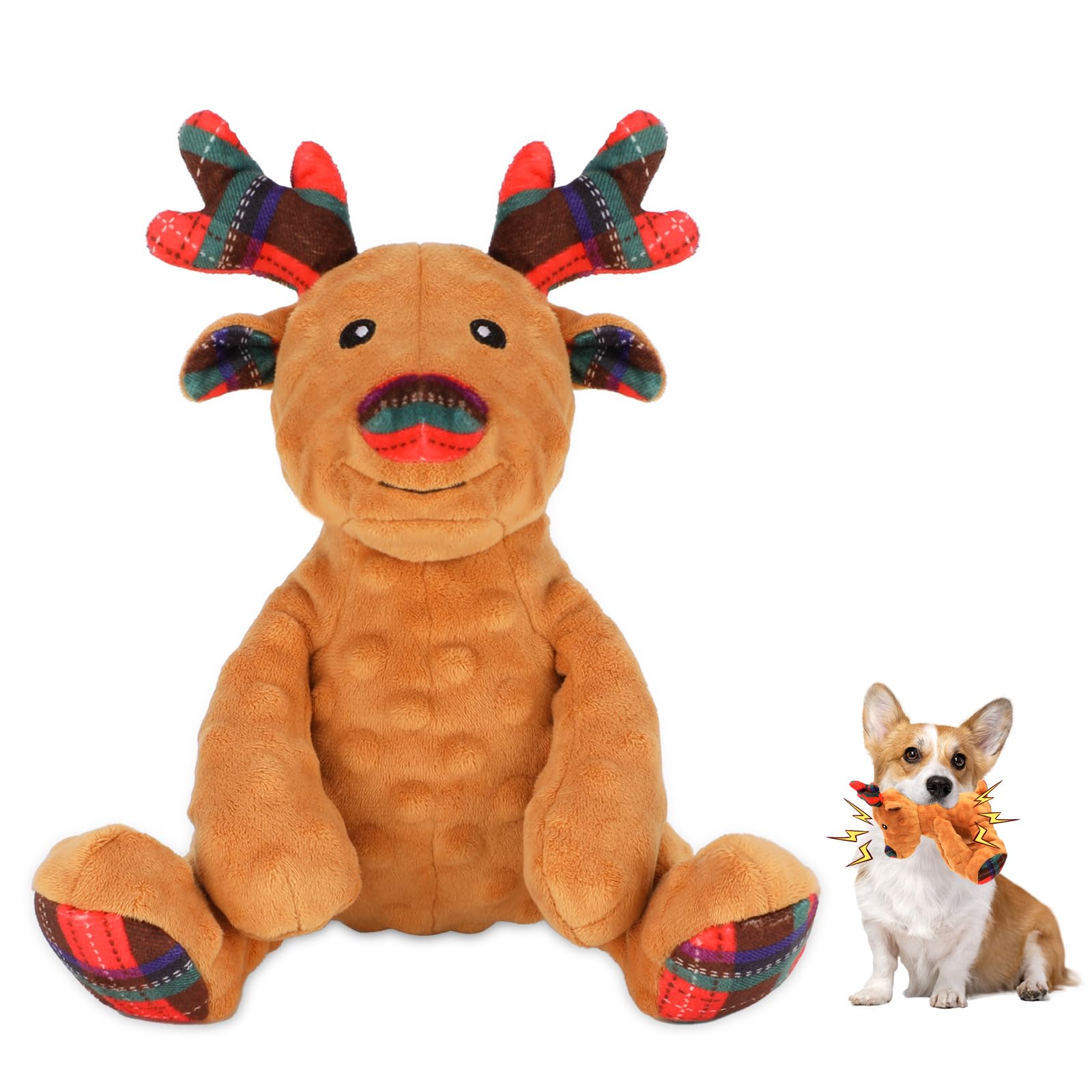 Rypet Christmas Reindeer Toy Plush: durable dog toy for playful chews.