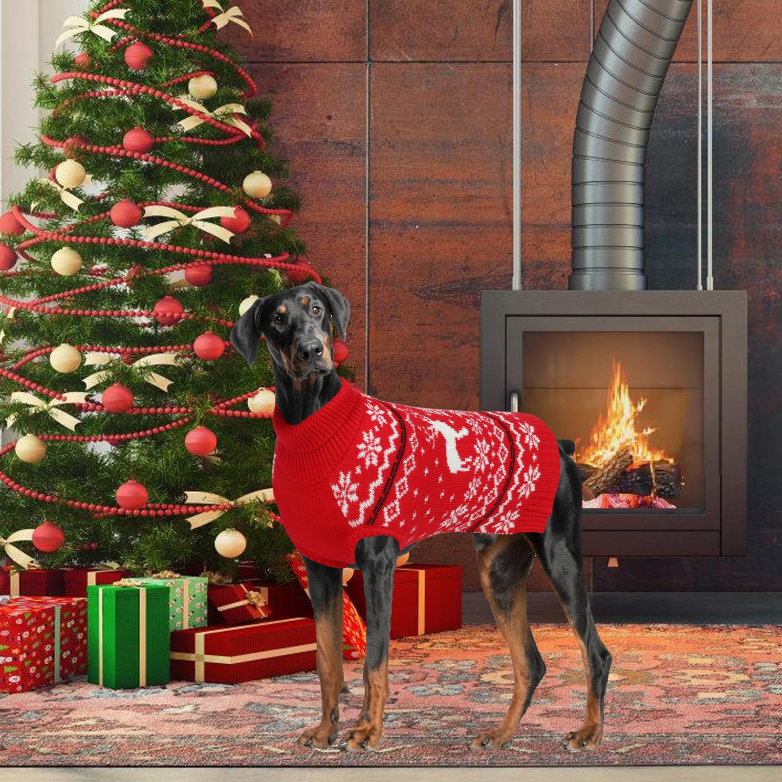 Rypet dog Christmas sweater back leash hole for simple outdoor walks.