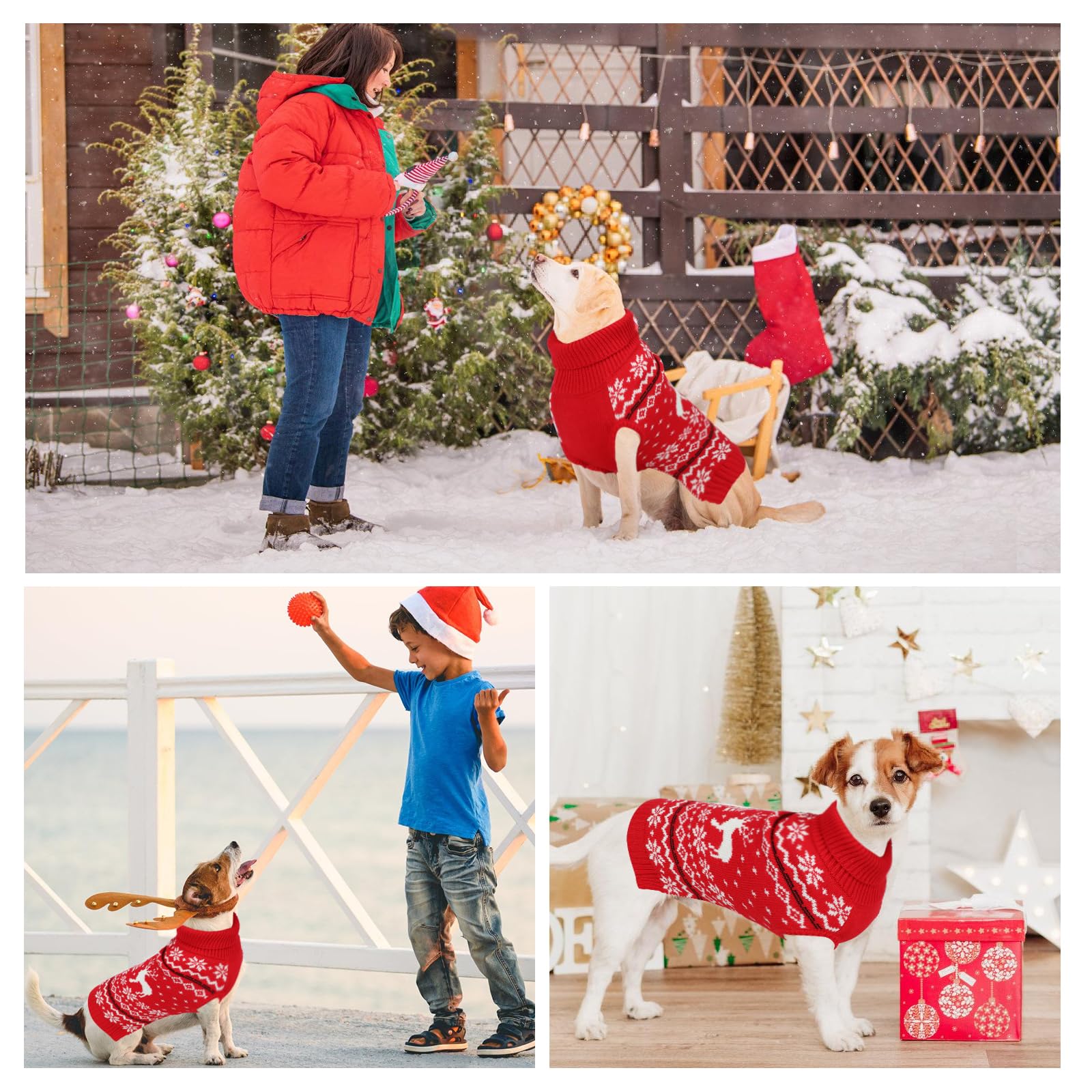 Rypet dog christmas sweater leash hole back for easy leashing