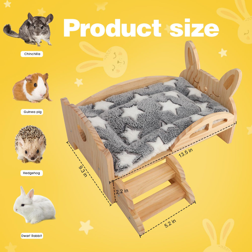 Rypet wooden guinea pig bed with stairs demonstrates space-saving design for cozy habitats.