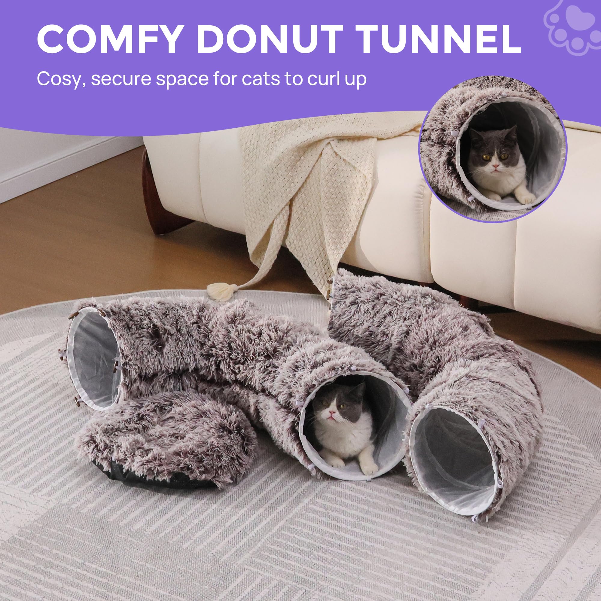 RYpetmia plush cat tunnel bed S-shape configuration invites hiding and zipping through corridors.