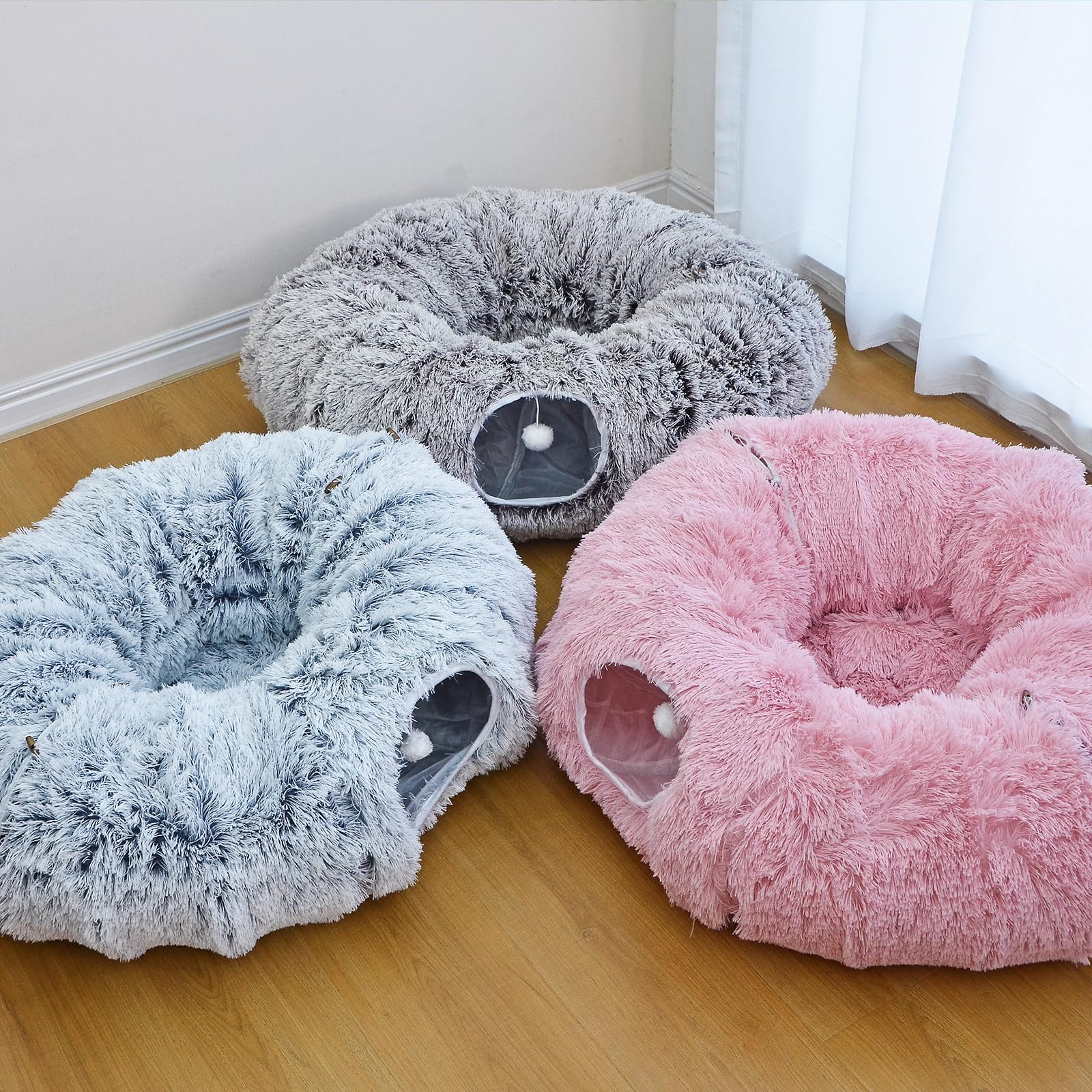 RYpetmia plush cat tunnel bed spacious 32-inch tunnel fits large cats and small dogs.