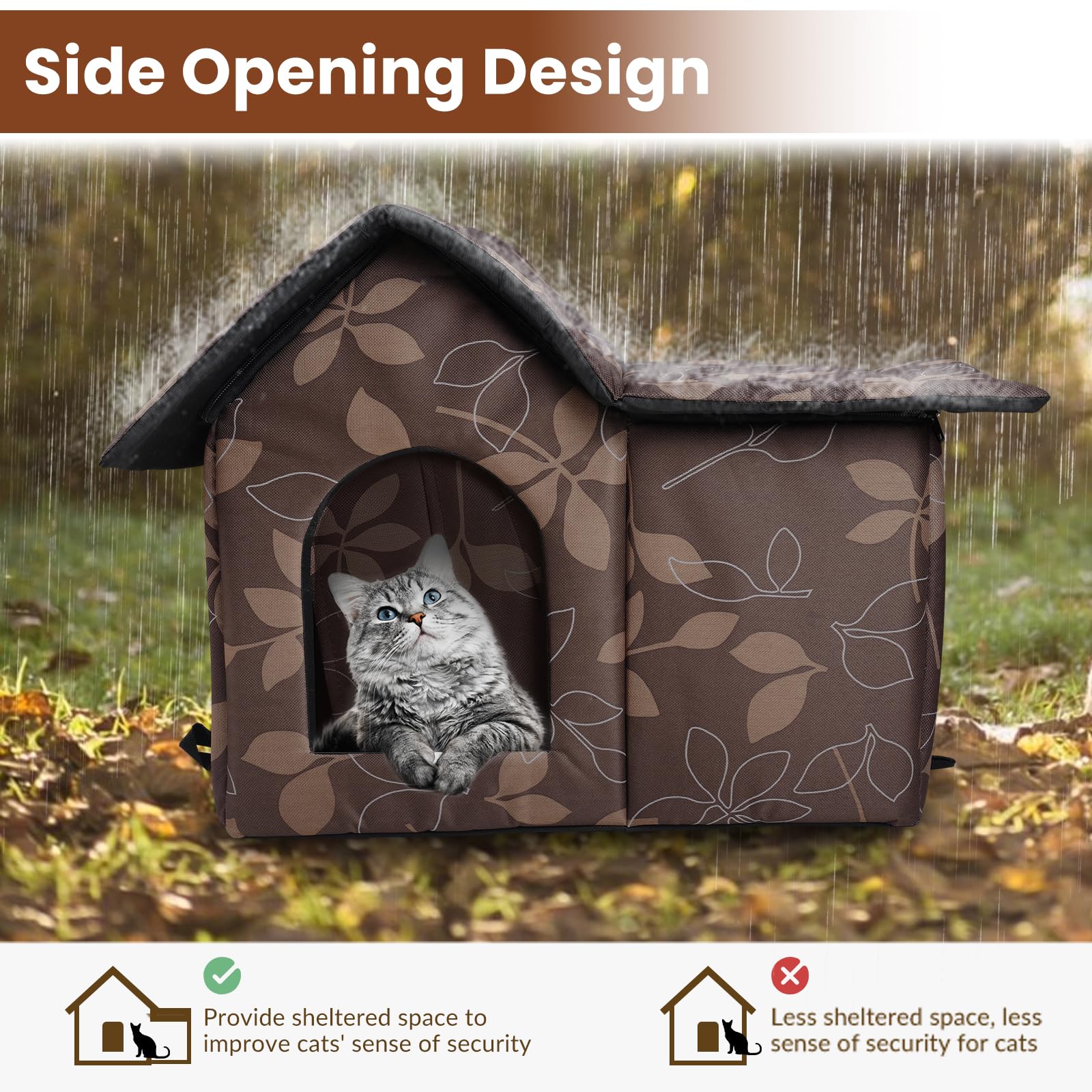 RYUNVOVO outdoor cat house folds flat for easy transport and storage.