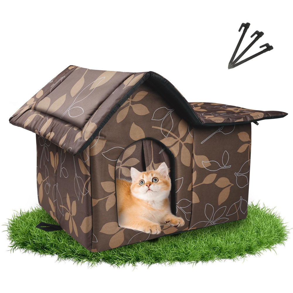 RYUNVOVO outdoor cat house side-door design highlights hidden shelter and more space for lounging.