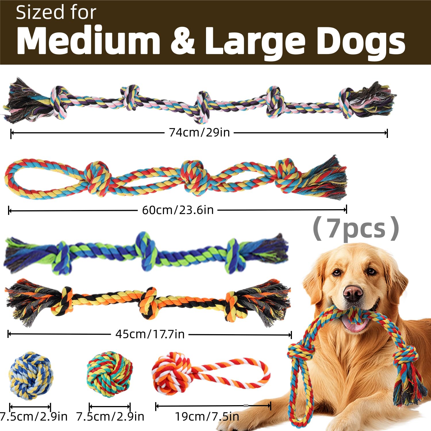 Ryvaxxi dog rope toy 23.6in 3-knots for sturdy tugging and training sessions