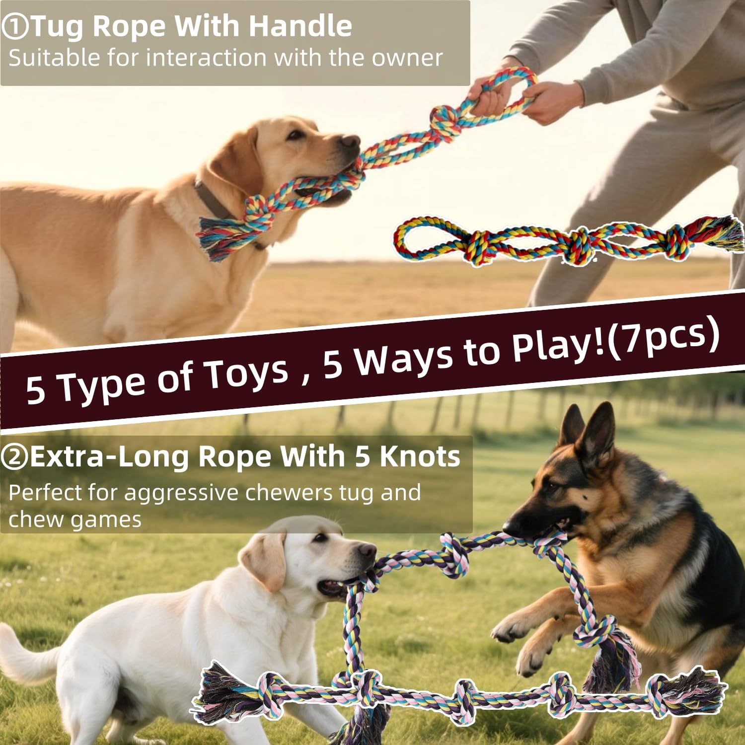 Ryvaxxi puppy chew toy 16.5in 3-knot for teething and gnawing relief