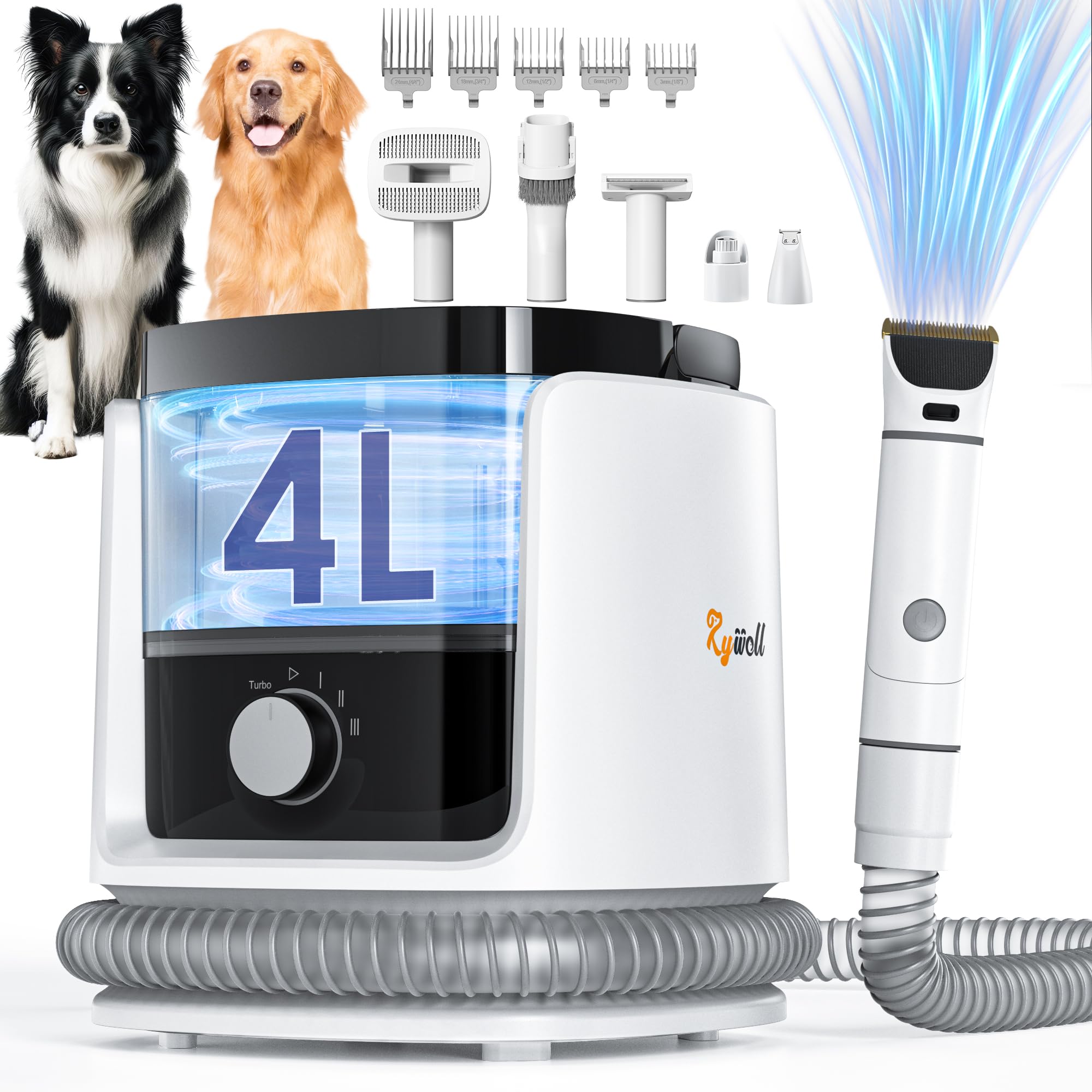 Rywell 4L vacuum with removable dust cup for longer grooming sessions