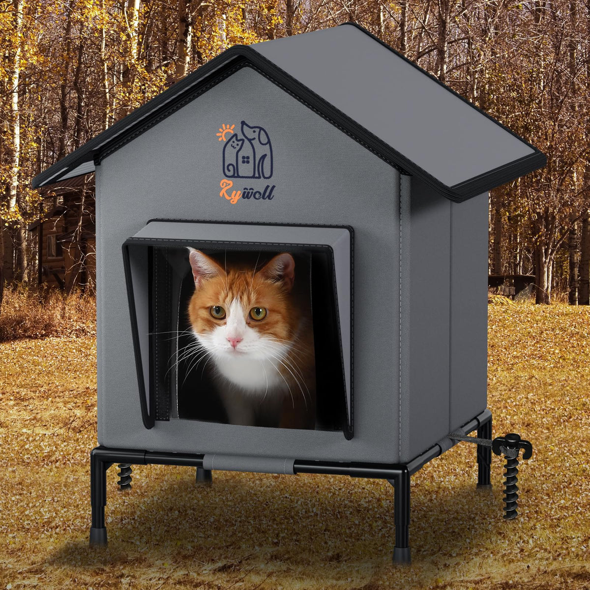 Rywell outdoor cat house weatherproof shell for all-season protection.