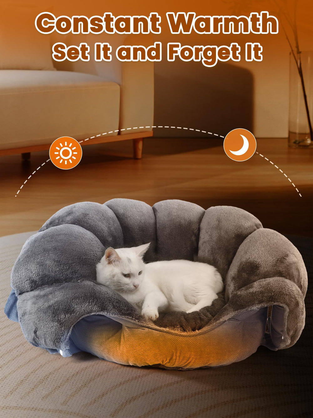 Rywell heated cat bed demonstrates fast heat in about one minute.