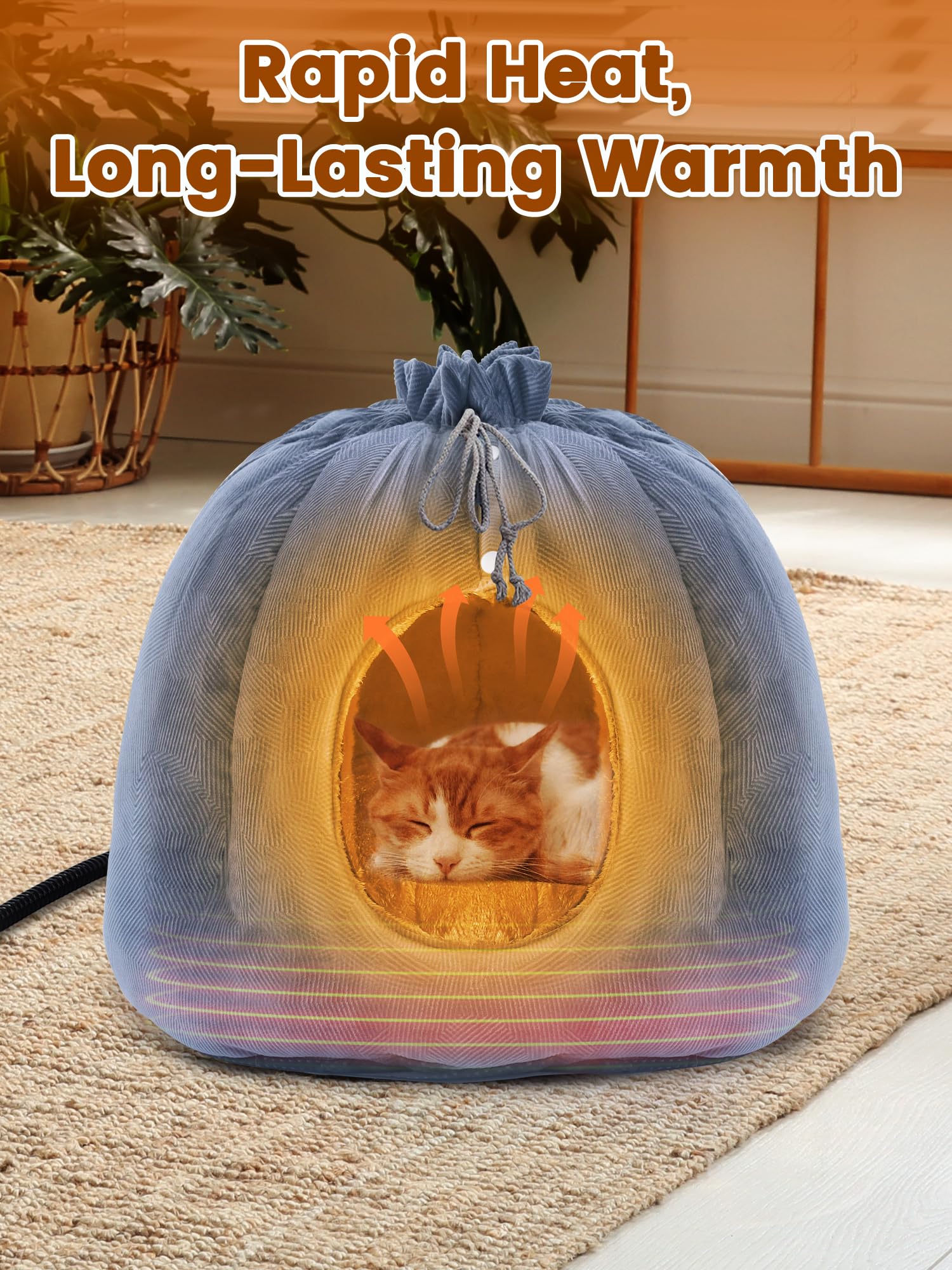 Rywell heated cat bed with removable heating pad for easy washing.