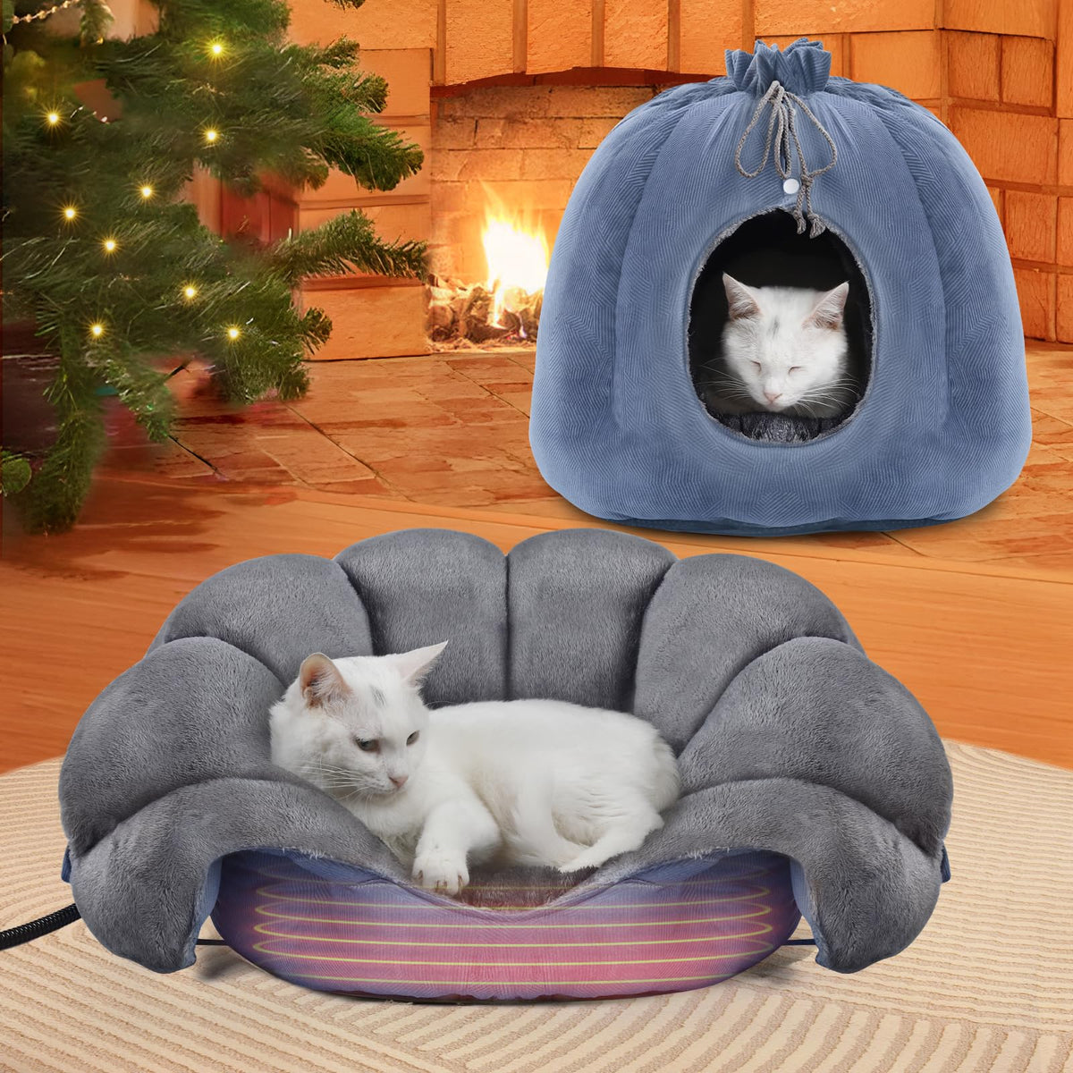 Rywell heated cat bed top view showcases cozy warmth for year-round lounging.