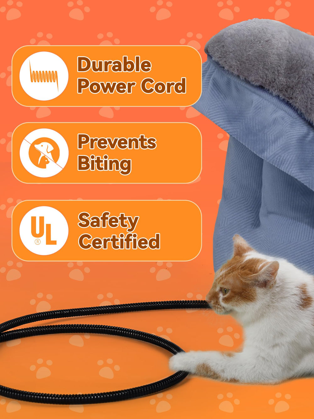 Rywell heated cat bed UL-certified material communicates safety and reliability.