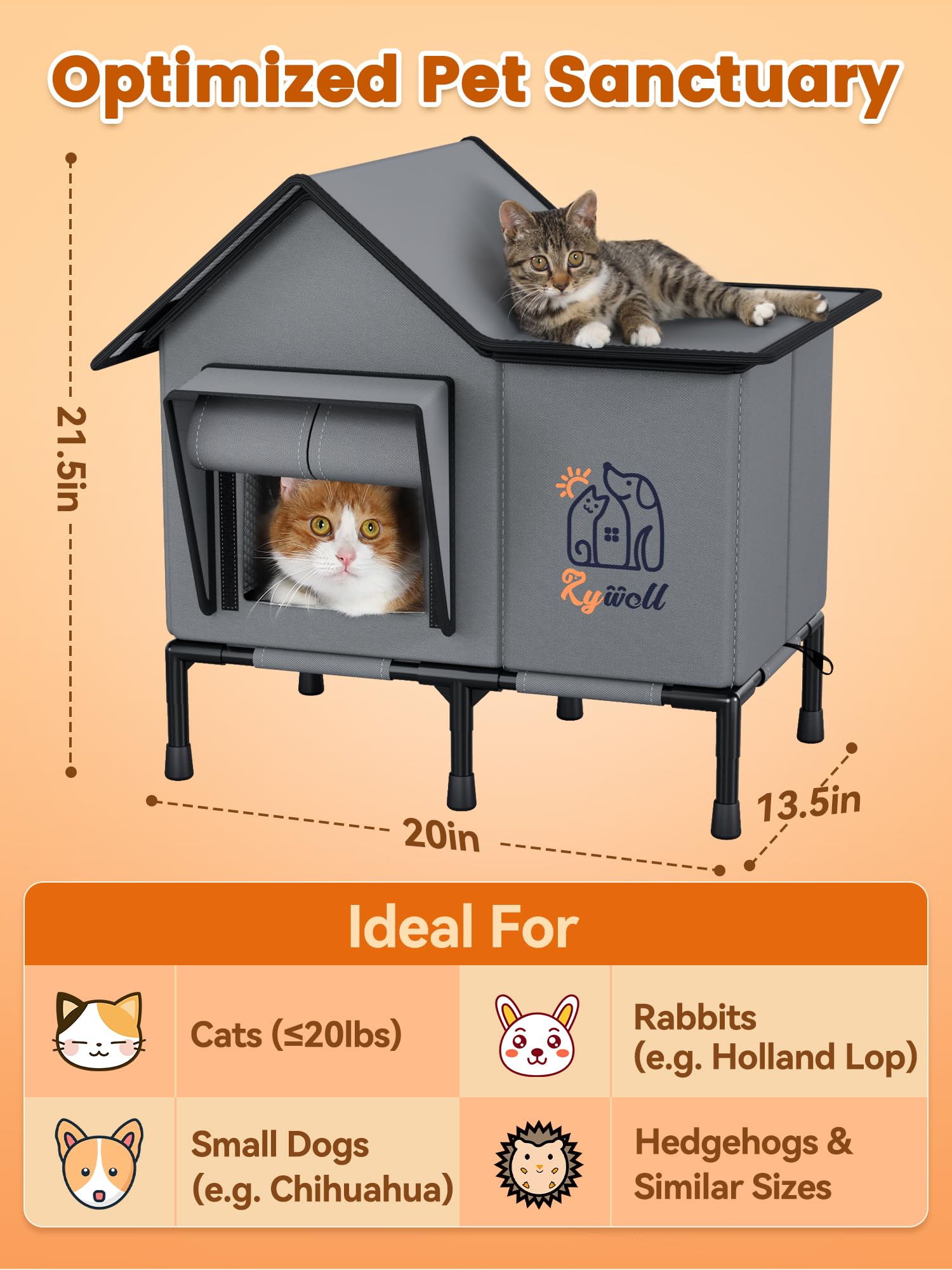 Rywell heated cat house sturdy frame supporting multi-cat use and weather resilience