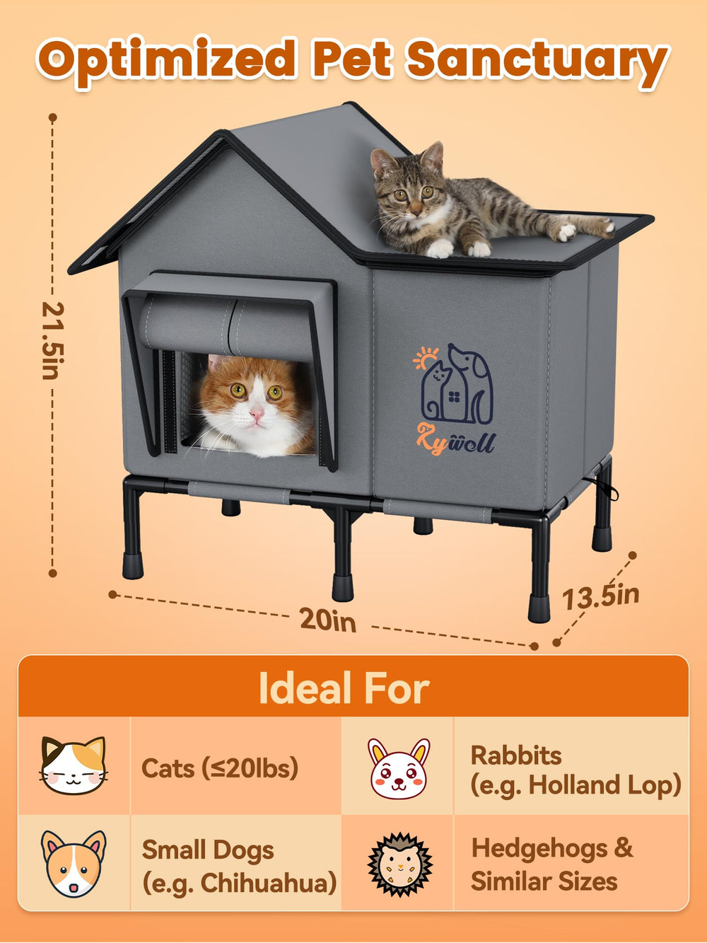 Rywell heated cat house sturdy frame supporting multi-cat use and weather resilience