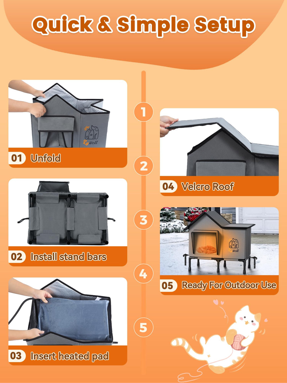 Rywell outdoor cat house easy assembly in minutes for busy pet parents.