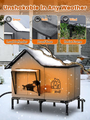 Rywell outdoor cat house extended eaves protecting entry from rain
