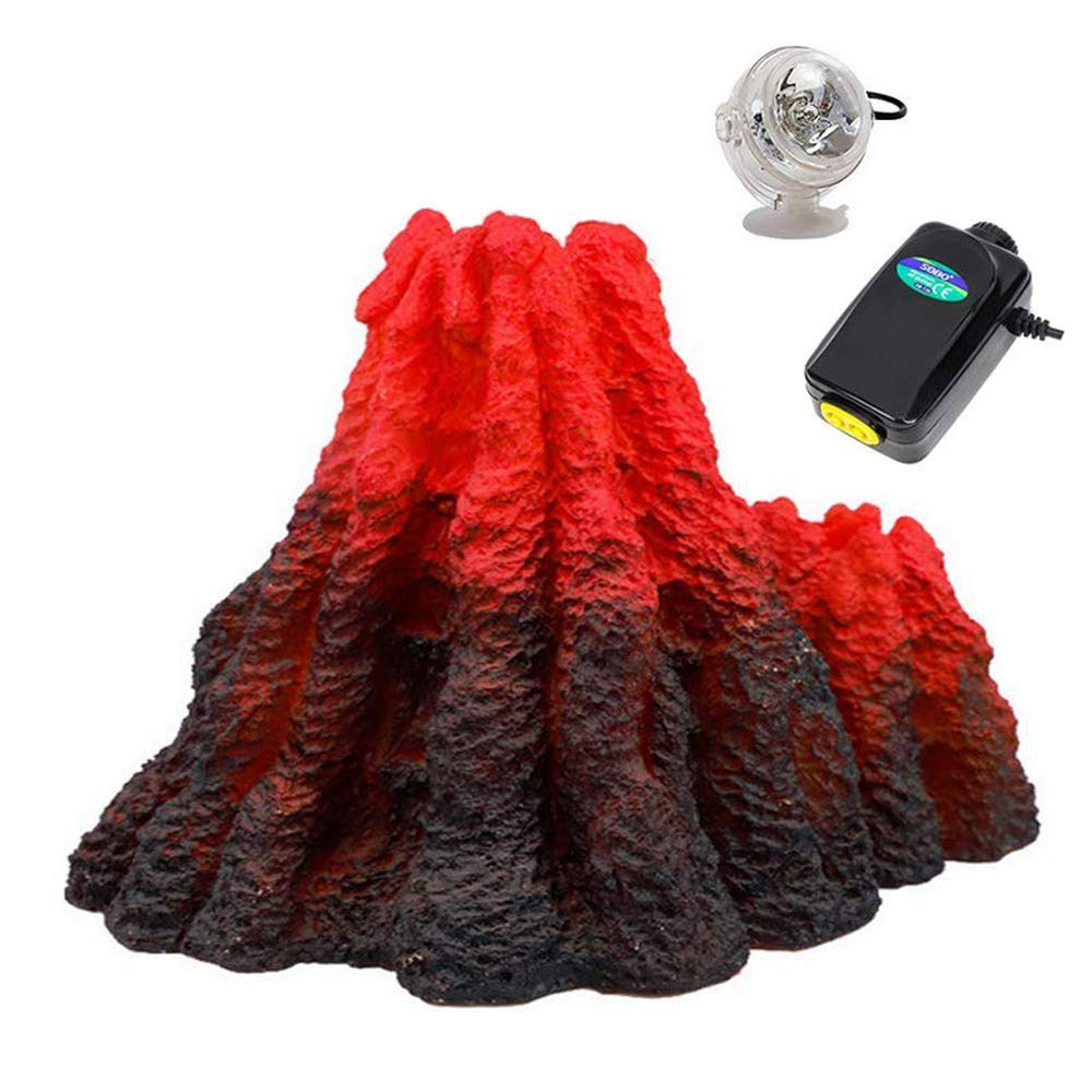S-Lifeeling volcano ornament lava-explosion LED lighting creates dramatic aquarium scene