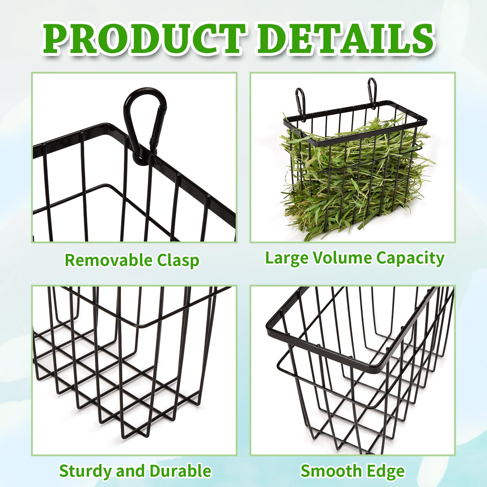 S SANGLE SOPFFY hay feeder hanging clip demonstrates secure cage attachment.