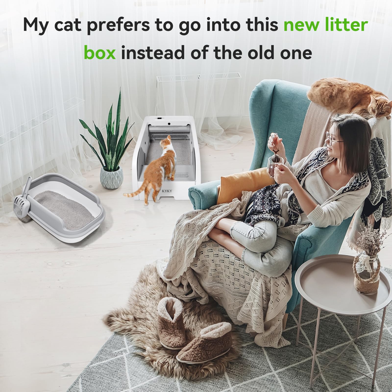 S6 Self Cleaning Litter Box low entrance supports short-legged cats and kittens